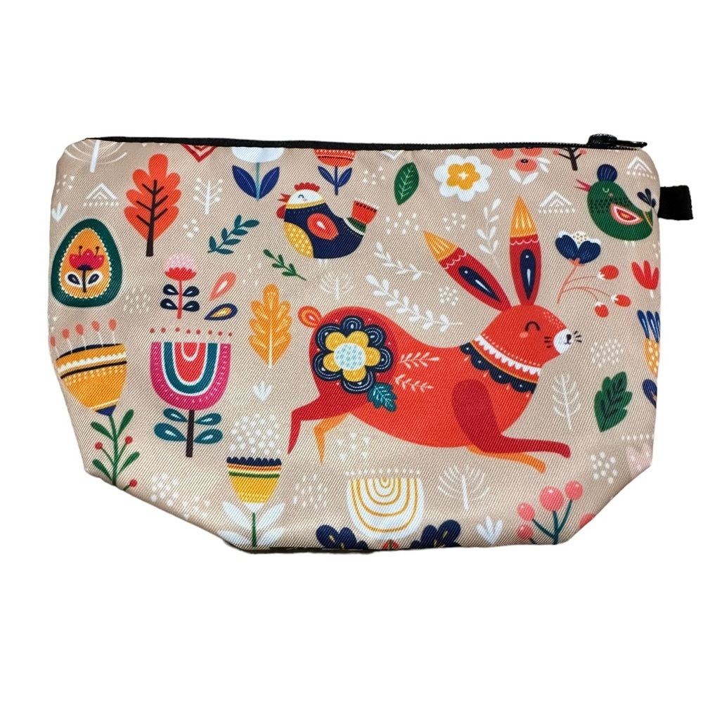 Colorful Retro Cloth Cosmetic Bag with Zip Closure